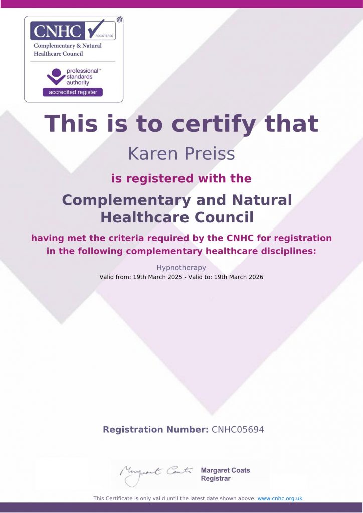 CNHC REgistrant Certificate for Karen Preiss